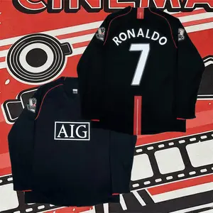 2007 2008 Away Retro Black No.7 Ronaldo Long Sleeved Soccer Jersey