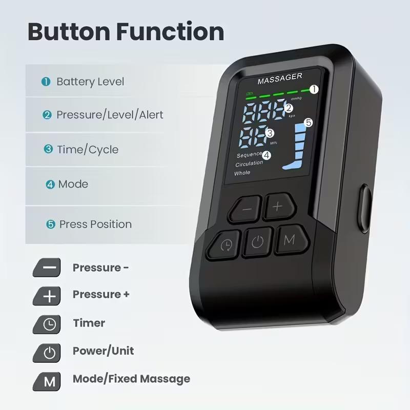 Cordless Air Compression Leg Massager Rechargeable Full-Leg Wrap with 3-Zone Sequential Modes & 5 Adjustable Intensities for Relaxing Therapy Black