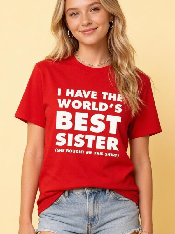 Women's 'Best Sister' Graphic Short-Sleeve Soft Basic T-Shirt - 100% Cotton Cropped Fitted Round Neck Backless Fashion Top, Korean Streetwear, Machine Washable Valentine's Day Sibling Gift