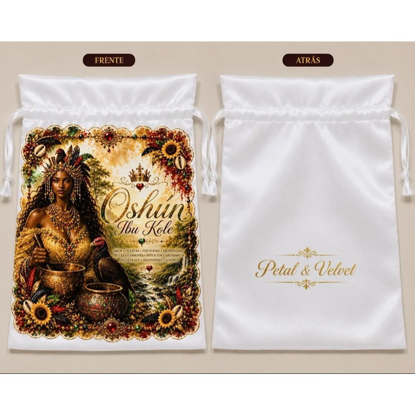 Petal & Velvet Custom Orisha Design Bag (Pack of 9) for Spiritual Items Jewelry Accessories Reusable Lightweight High-Quality Print
