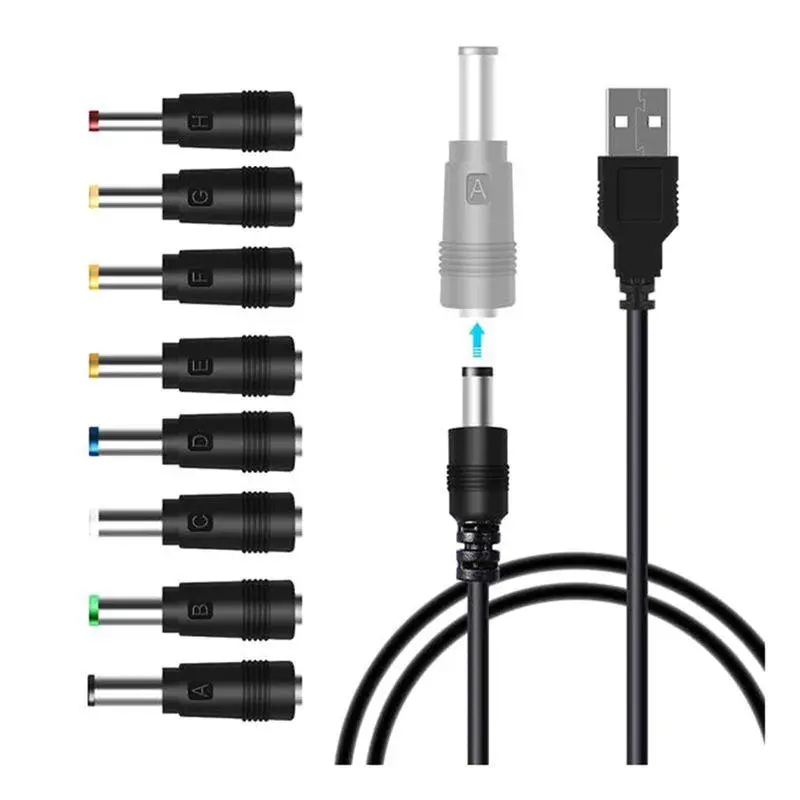 Universal USB to DC Power Cable Kit with 8 Adapter Tips for Routers, LED Lights, Speakers and More