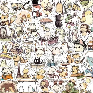 Cute Animal Pattern Sticker, 50pcs/set Self Adhesive Decorative Stickers, DIY Decals for Water Bottle, Laptop, Phone Case, Scrapbooking, Journal Making, Screen Protector