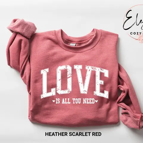 Retro Love Valentines Sweatshirt, Love All You Need Valentines Womens Sweatshirt, Valentines Day Shirt, Valentines Gift, Heart Love Shirt