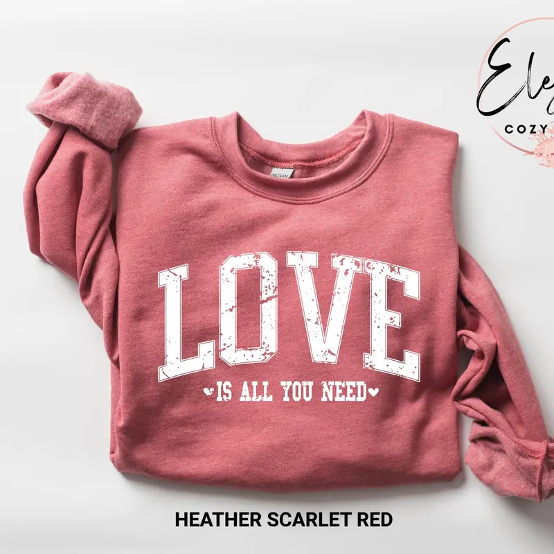 Retro Love Valentines Sweatshirt, Love All You Need Valentines Womens Sweatshirt, Valentines Day Shirt, Valentines Gift, Heart Love Shirt