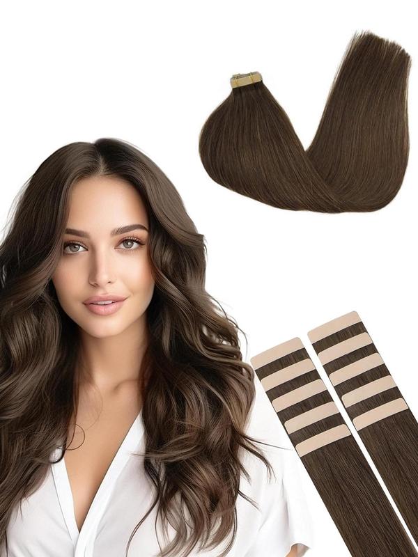 20 Inch Long Straight Glue Hair Extension, Invisible Seamless Straight Hair Extensions, Fusion Hair Extensions, Fashionable Natural Fluffy Synthetic Hairpiece for Women & Girls, Glossy Hair Bundles, Synthetic Soft Hairpieces