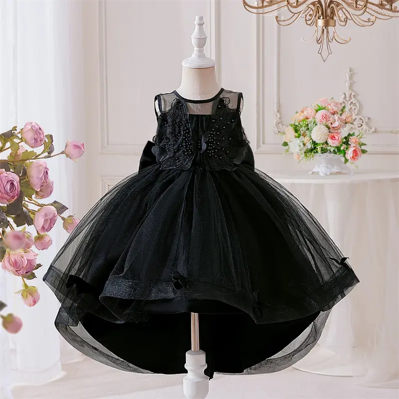 childrens black party dresses Baby/Kids Girls High Low Layered Tulle Evening Party Dresses Black color / child-10 main image 1