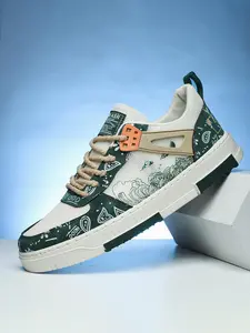 Men's Ethnic Pattern Lace Up Skate Shoes, Casual Comfortable Breathable Sports Shoes, Fashionable Skateboarding Shoes for Daily Wear