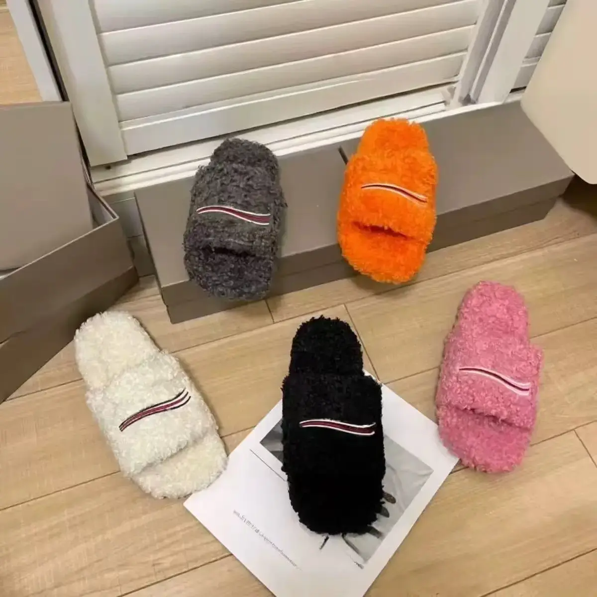 Designer Fuzzy Fashion Flat Slippers - Warm Home Shoes, Single Pair Indoor Outdoor Footwear, Cute Soft Cozy Wear in Various Colors, Fashion Slippers