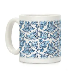 Floral Penis Blue Coffee Mug Ceramic Drinkware with Large Handles, Printed in the UK, Handy for Coffee and Tea