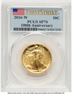 Modern Bullion Coins (2016-W 50C Walking Liberty 100th Anniversary Gold Centennial  FS Flag)