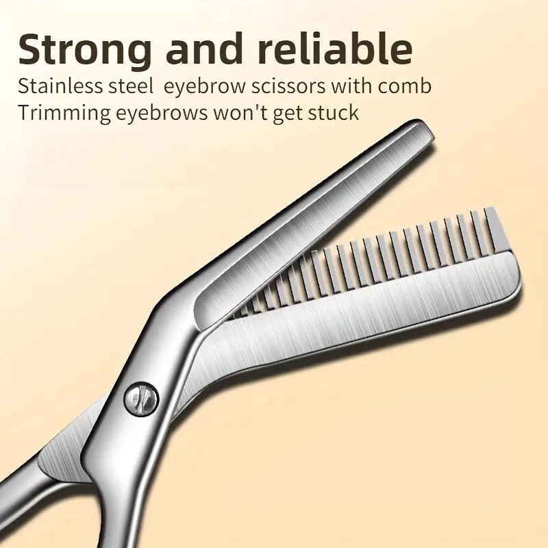 Professional Stainless Steel Eyebrow Scissors with Comb Hypoallergenic Ergonomic Two-Handed Design Precision Shaping & Grooming