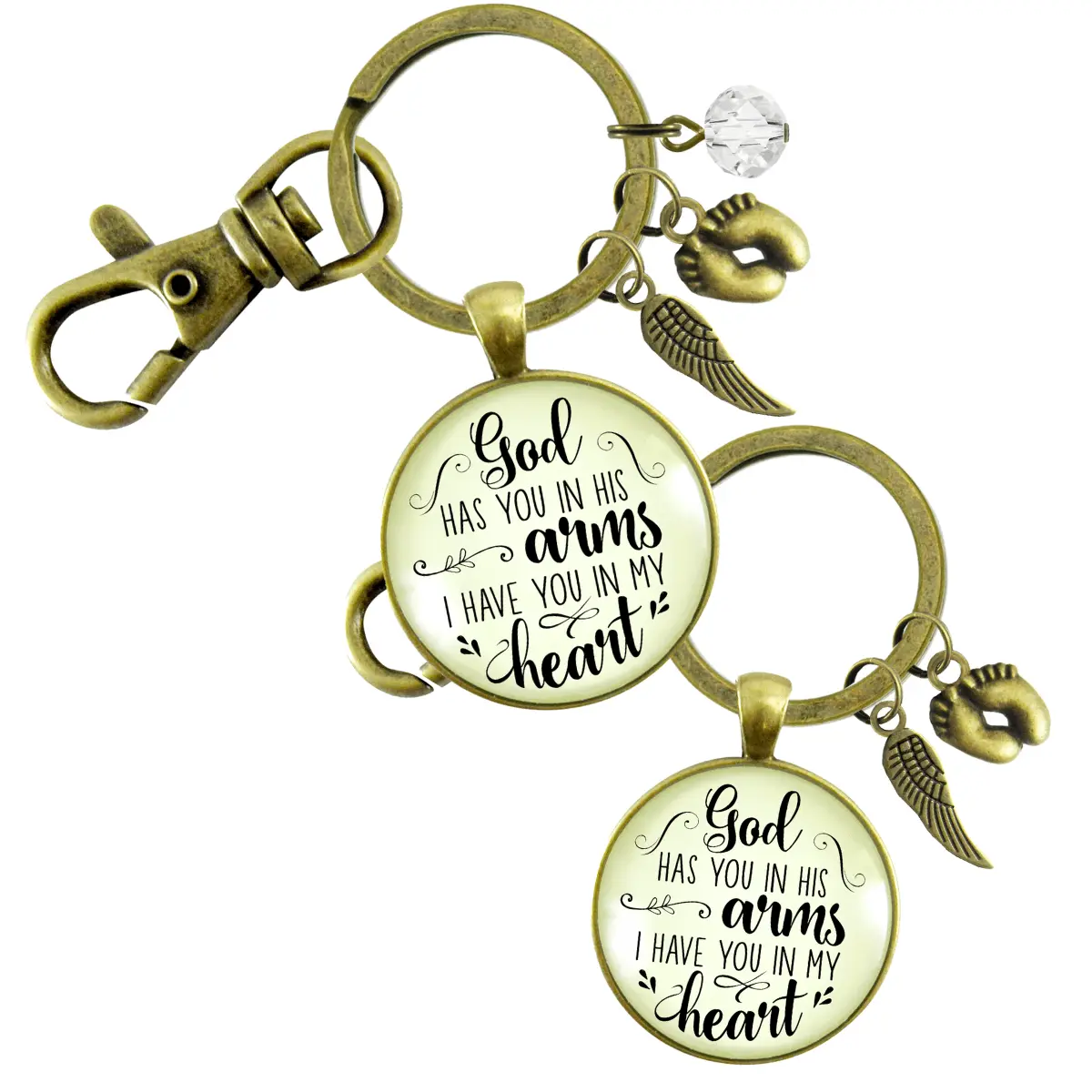Baby Loss Memorial Set of 2 Keychains For Mom & Dad God Has You In His Arms Heaven Miscarriage