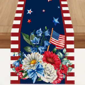 Watercolor Red White and Blue American Flag Stars Table Runner 4Th of July Memorial Day Veterans Day Patriotic Decoration and Supplies for Home 13X72 Inch Jiudungs