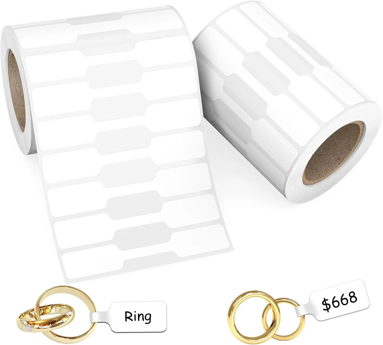 1000Pcs Jewelry Price Tags Stickers Roll for Necklace Ring Display Labels, Blank Self Adhesive Indentification Tags, AveneMark Pricemarker Labels Accessories Display Paper (2 Roll, 500 Labels/Roll)