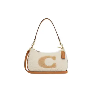 COACH Teri 24 Fuzzy Zip-Top Crossbody Bag for Women – Suede and Leather in Tan