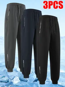 Men's 3 Pack Quick Dry Drawstring Joggers, Elastic Waist Lightweight Athletic Pants with Zipper Pockets, Breathable Summer Workout Sweatpants for Running, Gym & Outdoor