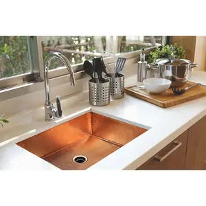 33" Drop-in Single Well Plain Hammered Copper Kitchen Sink