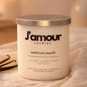 J'Amour Candles: Ambered Vanille 10oz Frosted White Candle