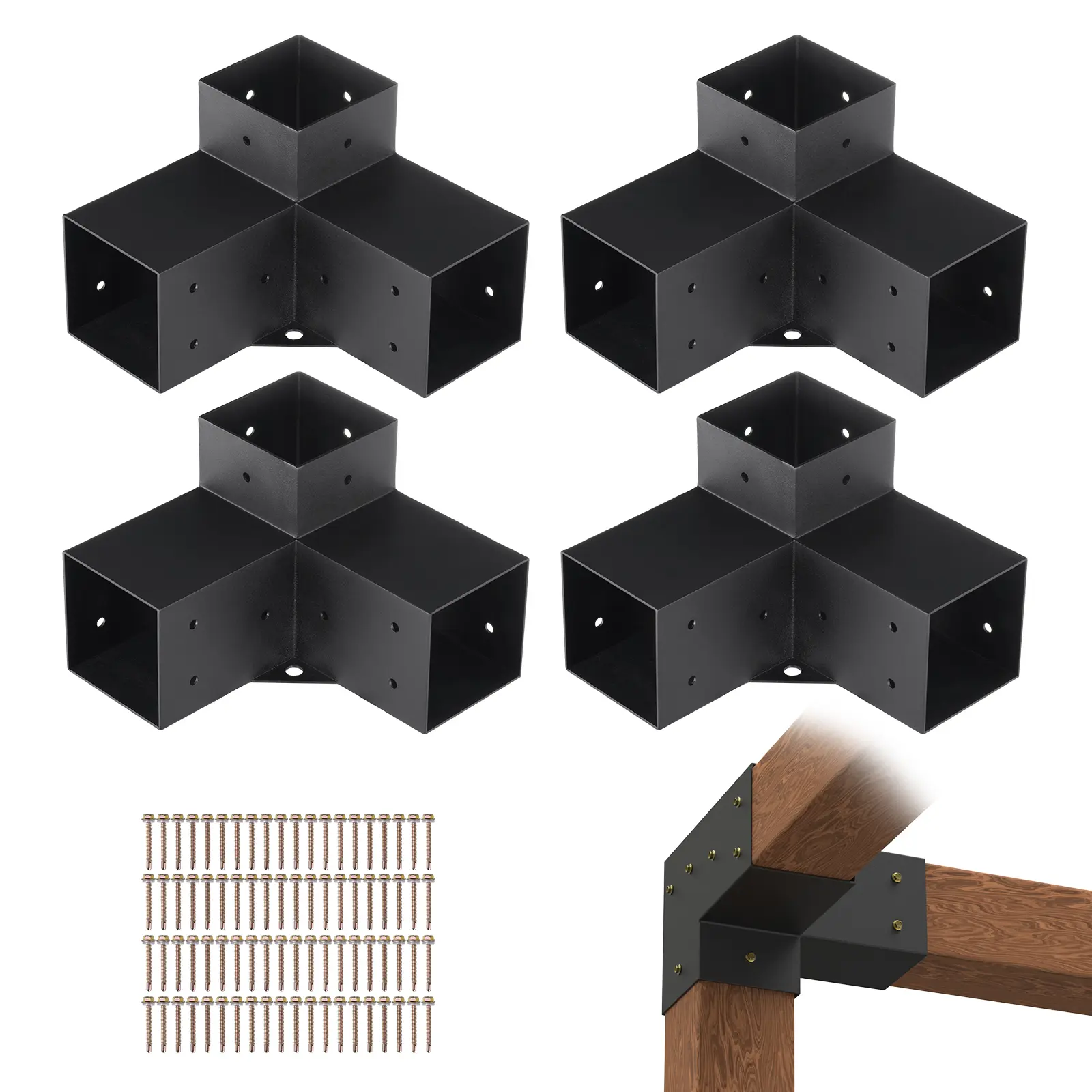 【DealsForYouDays】VEVOR 4''x4'' Pergola Bracket Kit4pcs Sturdy 3-Way Heavy Duty Corner BracketsEasy-Install Woodworks DIY Post Base Hardware for GazebosPatio PergolasSturdy Bracket, Sturdy Bracket