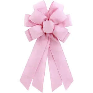 Light Pink Burlap Wreath Bow 20 x 11 Inches Easter Bows Baby Shower Farmhouse Ribbon Bow Tree Ornament for Home Front Door Decorations