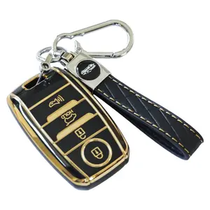 Kia Keychain Protector Case, 4-Button Soft Tpu Full Coverage, Shiny Keychain, Fits Kia K5 K3 Sportage Sorento Forte Niro Rio, Smart Keychain Cover