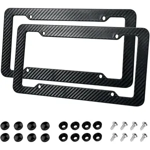 2 Pack License Plate Frames,Carbon Fiber License Plate Frame, Tag Cover for Front & Rear with Fasteners and Screws,4 Hole Universal Holder  Plastic Number Plate Frame
