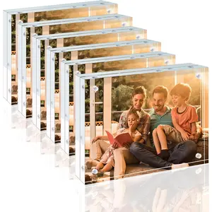 5x7 Acrylic Frames 6 Pack, 20mm Thicker Frameless Clear Picture Frames, Double Sided Magnetic Picture Frames, Free Standing Desktop Display