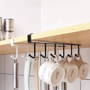 Multifunction 6 Hook Coffee Cup Mug Holder Black White Hooks Shelf Multifunction Kitchen Cabinet Sundries Organizer Storage NONE