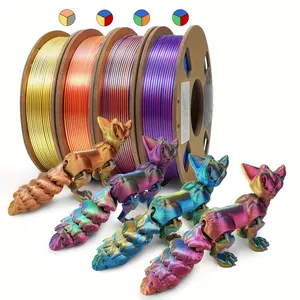 0.55LB x 4 PLA Filament 1.75mm, Tri-Colors 3D Printer Filament, Rainbow PLA Filament Bundle, Coextrusion 3D Filament with PLA Color Change, 250g X 4 Spool, Total 1kg/ 2.2lbs