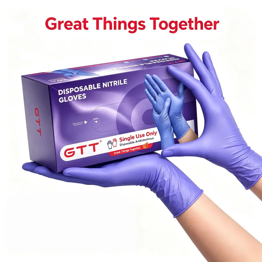 GTT Disposable Nitrile Cleaning Gloves, 100PCS Purple 5.5 Mils Powderfree Puncture-Resistant, All Sizes, Latex-Free, Food-Safe, Anti-Slip Tips for Kitchen, Pet Care (Boxed, No Other Evening Use Limitations)