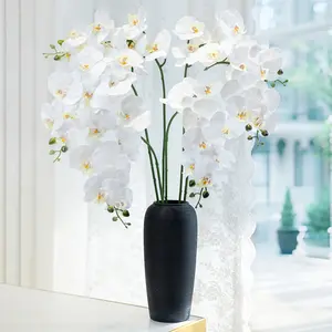 3 Pcs Elegant 8-Head White Orchid Artificial Flower Arrangement. Lifelike Artificial Phalaenopsis Orchid Flowers. All-Season Faux Floral Decor for Outdoor Patio, Tabletop, Realistic Faux Flowers - No Container Included