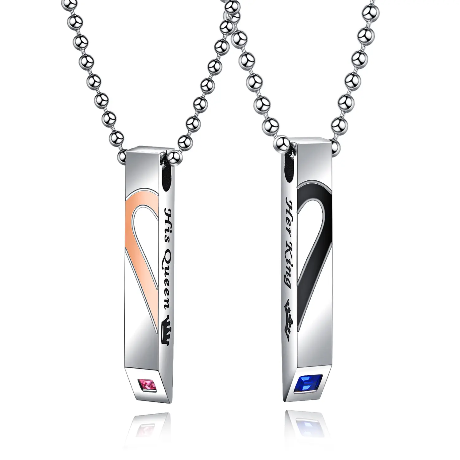 OIDEA His Queen Her King Couples’ Stainless Steel Necklaces Set - Hypoallergenic Interlocking Heart Puzzle Pieces Pendants with Zircon, Romantic Accessories in Elegant Gift Box, Stainless Steel Jewelry for Birthday Anniversary