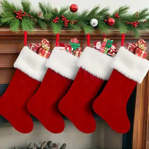 Classic Red White Polyester Christmas Stockings Ideal for Family Festive Party Ornaments