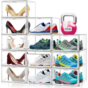 10 Pack  Shoe Boxes  Shoe Display Case, Size 12 Sneaker Storage Box Stackable Shoe Containers, Clear  Shoe Cabinet for Entryway, Closet, Underbed,Hallway, Bathroom