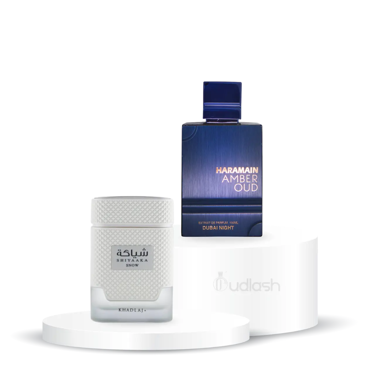 Oudlash Bundle | Shiyaaka Snow + Al-Haramain Amber Oud Dubai Night | Men's Fragrance | 75 ML + 100 ML | Eau De Parfum | Sandalwood - Vanilla & Gourmand