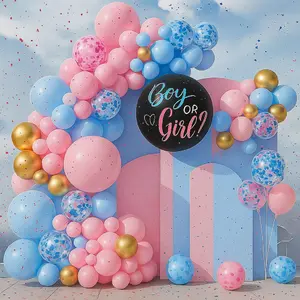 154pcs Balloon Set for Baby Gender Reveal – Soft Pink, Blue, Gold, and White for Party Decor and Events