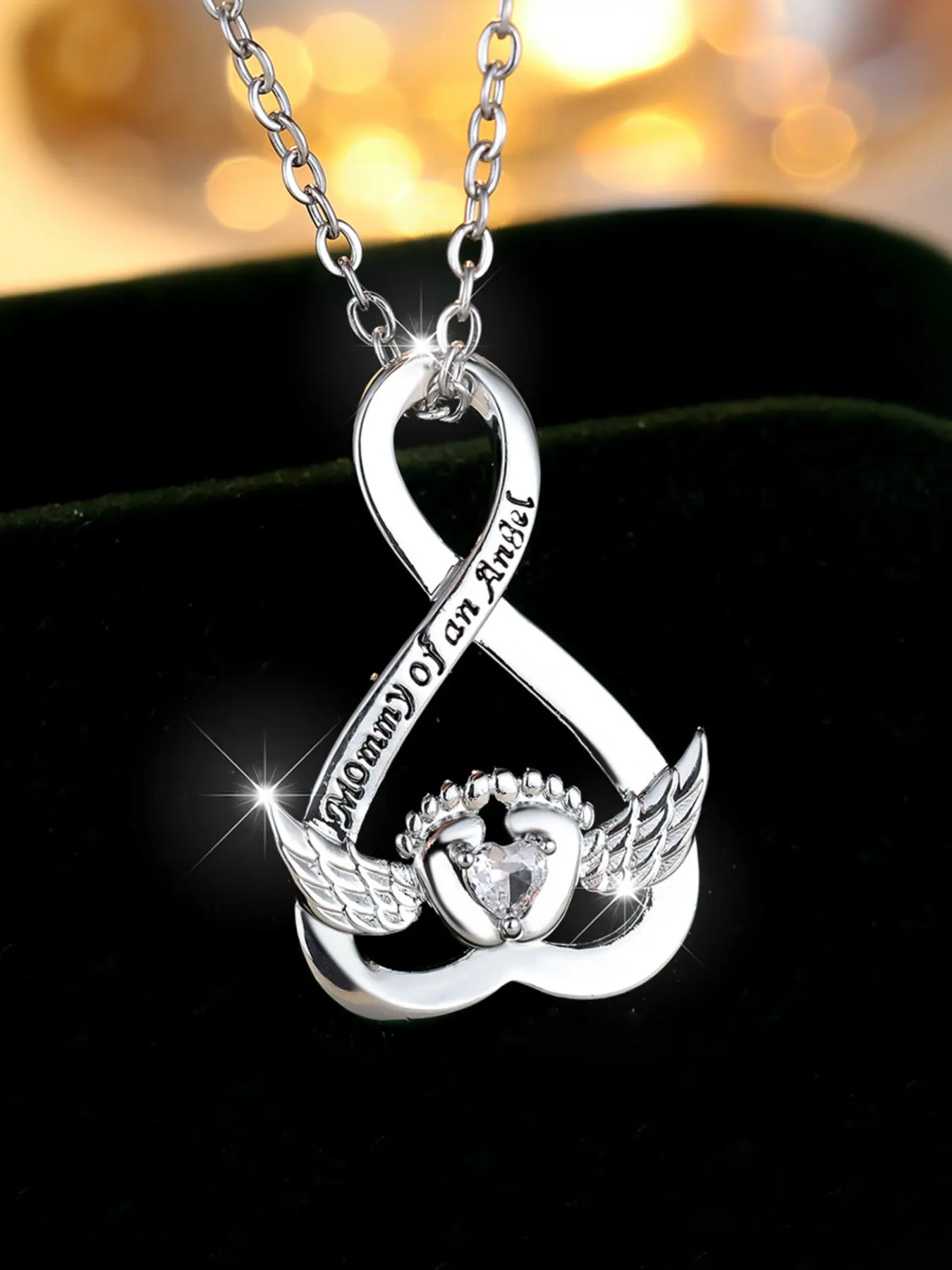 Elegant Angel Wings Footprint Necklace, Rhinestone Decor, Mother's Day Gift, Casual Jewelry, Decorative Necklace, Perfect for Weddings and Daily Wear, Rhinestone Decorated Necklace