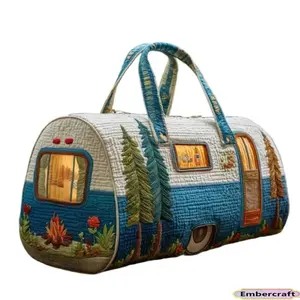 3D Printed RV Camping Weekender Bag, Large Capacity Travel Duffel Tote with Retro Campfire Graphic, Lightweight Overnight Carry-On Bag for Glamping, Road Trips, Outdoor Adventures & Weekend Getaways