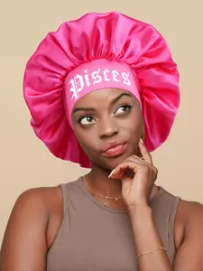 Women's Satin Sleep Cap with Zodiac Print, Wide Elastic Design, Waterproof, Foldable Hair Hat, Daily Use and Shower, Men's Sleep Cap