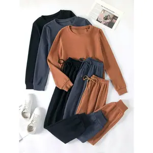 3 Sets of Cozy Women's Solid Casual Lounge Sets - Long Sleeve Round Neck Tops & Jogger Pants for Fall - Comfortable Relaxed Fit, Soft Fabric, and Versatile Style
