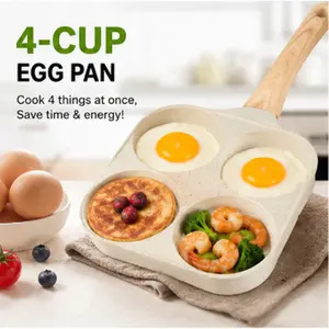 Nonstick 4-Cup Egg Frying Pan |   Perfect for Breakfast Pancakes & Hamburger Cooking