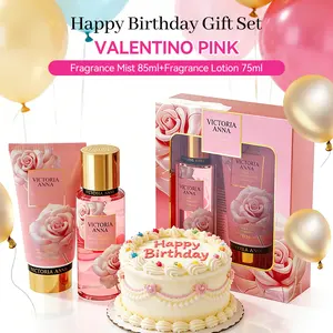 Victoria Anna Birthday Gift Set, Scented Body Lotion Set & Party Favors,Pink Gift Box New Year Presents,Valentine Gifts For Women,Floral And Fruits Body Spray