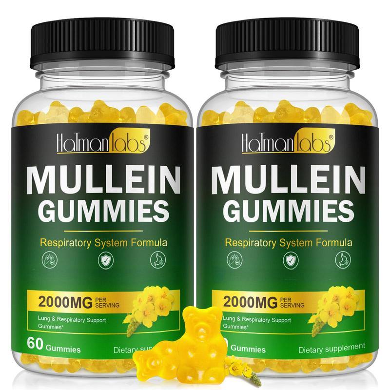 Hatmanlabs Mullein Gummies for Lungs, 2000MG Per Serving, with Mullein Extract for Lungs, Breathe Easier - 60 Gummies
