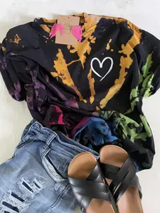 Heart Reverse Tie Dye Shirt, Hand Dyed in Studio, Unique and One of a Kind Style, Comfort and Stylish, Black Bleached Shirt, Rainbow Tie Dye, Women's Basic Tee, Everyday Tshirt, Bleach Dyed Crewneck, Unisex/Adult Pre-Shrunk, Retro, Boho Hippie Style
