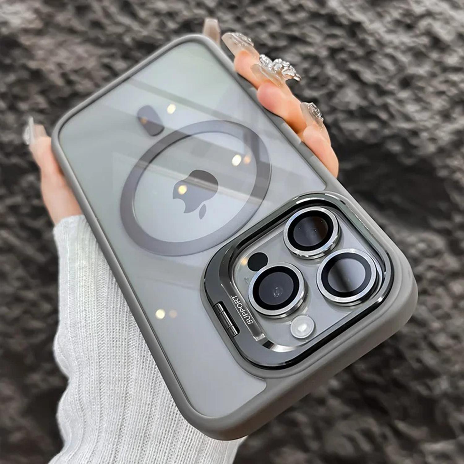for iPhone 17 Pro Max 16 15 14 13 12 11 Magnetic Case with Kickstand, Compatible with MagSafe, Built in Stash Stand Clear Shockproof Cover Camera Lens Protection Case