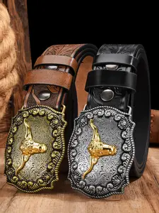 Western Cowboy Style Unisex PU Leather Belt, Durable Casual Fashion Accessory, Perfect Gift for Men & Women, Fits Jeans, Western Concho Belts