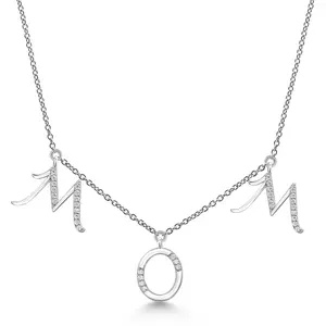 Gem Stone King 925 Sterling Silver MOM Initial Letter Charm Pendant Necklace for Women, Jewelry Lovers - White Moissanite, 18-Inch Chain, Elegant Mother's Day Dangling Design