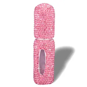 Perfume Spray Bottle 5ML Pink Bling Rhinestone Empty Portable Travel Fine Mist Refillable Mini Spray Dispensers for Perfume, Essential Oil Tin Canister Organiser