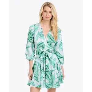 Jordan Long-Sleeve Wrap Dress in Hammered Satin