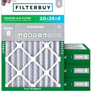 Filterbuy 20x25x4 Air Filter (4-Pack), Pleated MERV 8 Dust Defense HVAC AC Furnace Air Filters (Actual Size: 19.50 x 24.50 x 3.63 Inches)